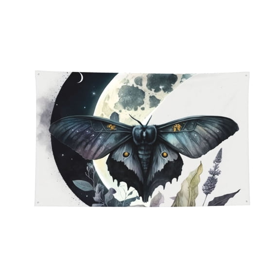 Raven Skull Moth Moon Black Four Hole Decorated Banner Flag for Garden Yard Home Decoration Indoor Outdoor 3x5 Ft