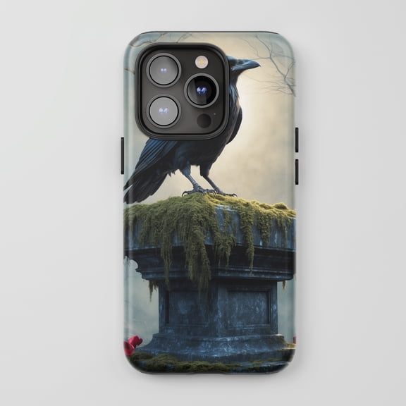 Raven Skull Phone Case For All iPhone Series Tough Protective Phone Case Gothic Dark Style Black