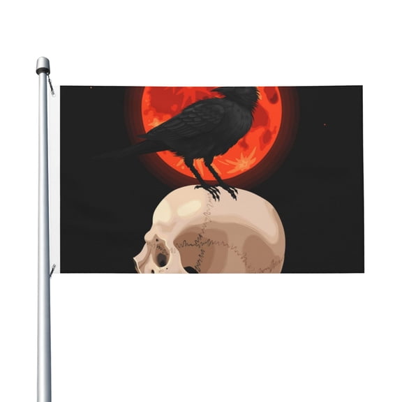 Raven Skull Red Moon Flag 3X5 Ft Garden Yard House Flags Banner Sign Outdoor Indoor Party Home Garden Decoration