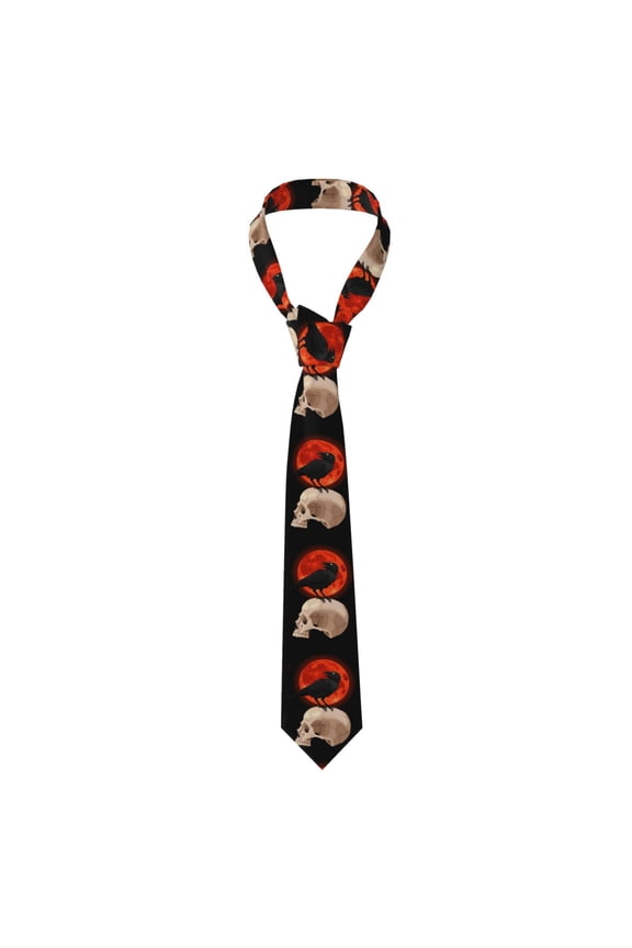 Raven Skull Red Moon Men's Formal Necktie Business Suit Accessory Ties for Weddings Banquets Office Gift