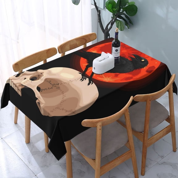 Raven Skull Red Moon Rectangular Tablecloth 54"x 72" Waterproof Rectangle Table Cover Cloth for Kitchen Dining Room Picnic Home Party