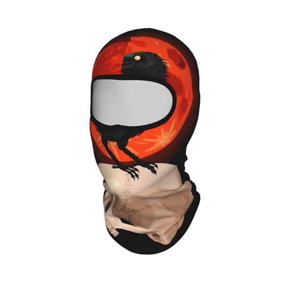 Raven Skull Red Moon Unisex Balaclava Ski Mask Full Face Cover for Cold Weather & UV Protection, Breathable Cooling Helmet Liner