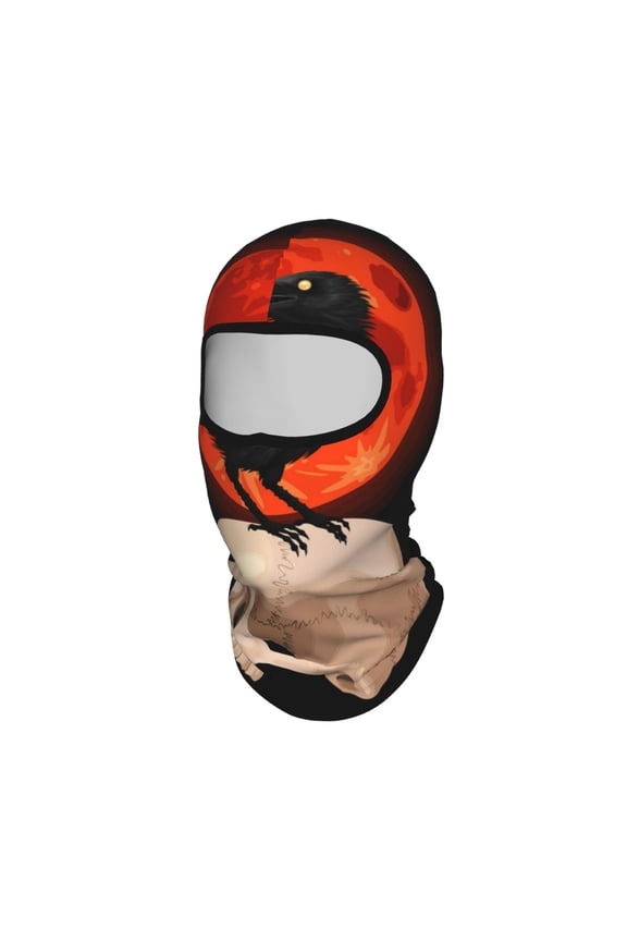 Raven Skull Red Moon Unisex Balaclava Ski Mask Full Face Cover for Cold Weather & UV Protection, Breathable Cooling Helmet Liner