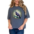 thumbnail image 1 of Raven Stained Glass Art T-Shirt, Gothic Crow T-shirt, Stained Glass Bird Design, Unique Gothic Apparel, Graphic Raven Tee, Denim Comfort Colors T-Shirt, Small, 1 of 1