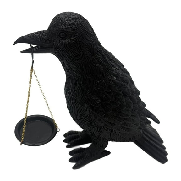 Raven Statue Lamp Candle Holder Black Resin Feature for Halloween Secret Chamber Display