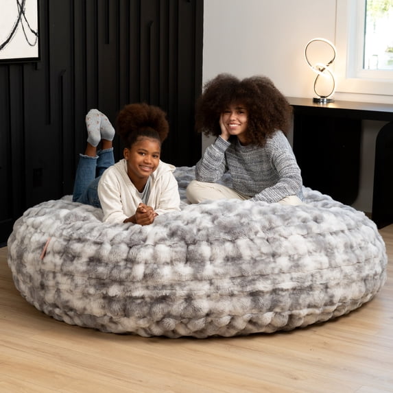 Raven-Symoné Home Big Snuggler Luxe Faux Fur 6 Foot Cocoon 2-in-1 Large Bean Bag Bed & Lounger - Phantom Grey