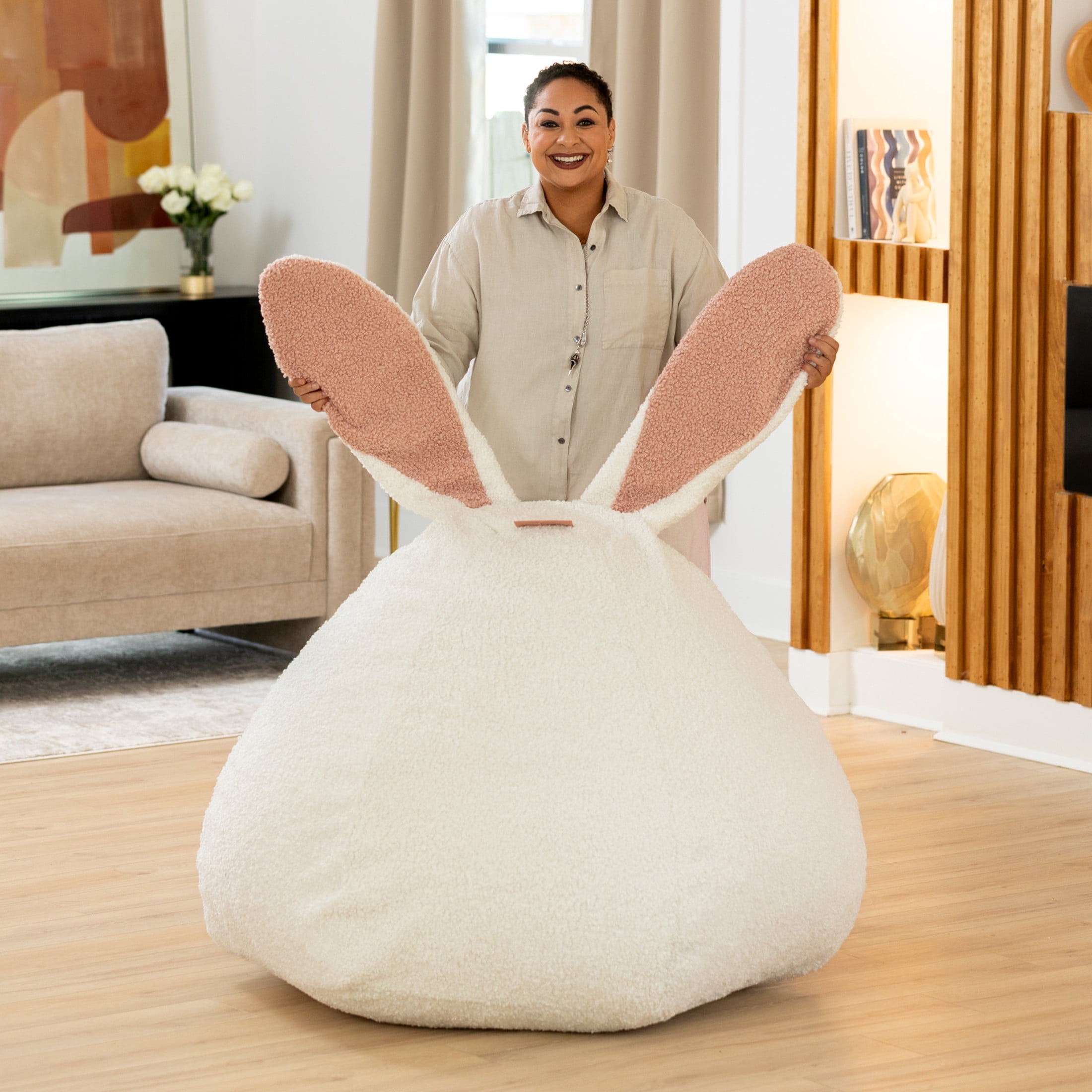 Raven-Symoné Home HopSeat Bunny Oval Shaped Large Bean Bag Chair with ...