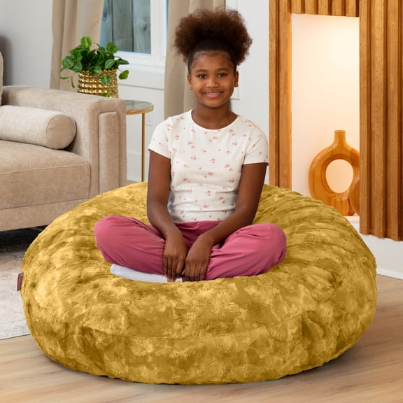 Raven-Symoné Home Lil' Cuddler Cocoon Jr Kids Faux Fur Bean Bag Crash Pad & Lounger - Gold