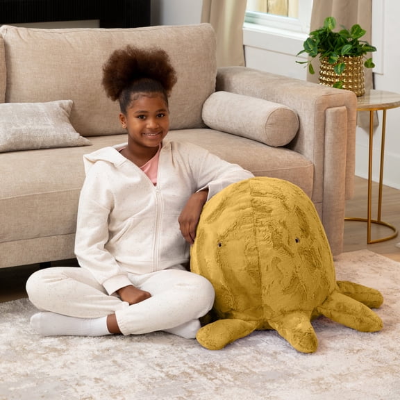 Raven-Symoné Huggy the Octopus Sea Buddy Large Kids Stuffed Animal Bean Bag and Pouf, Gold Faux Fur