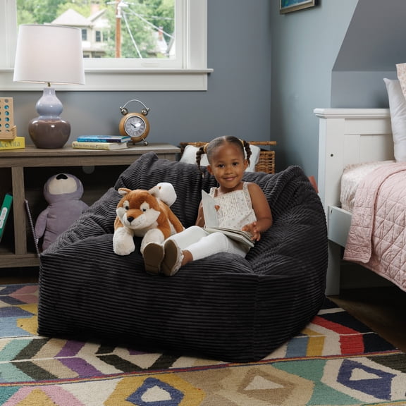 Raven Symoné Nook Bean Bag Armchair – Comfy Deep Seat Soft Lounger for Playrooms, Dorms, and Reading Corners, Small, Plush Cord, Black
