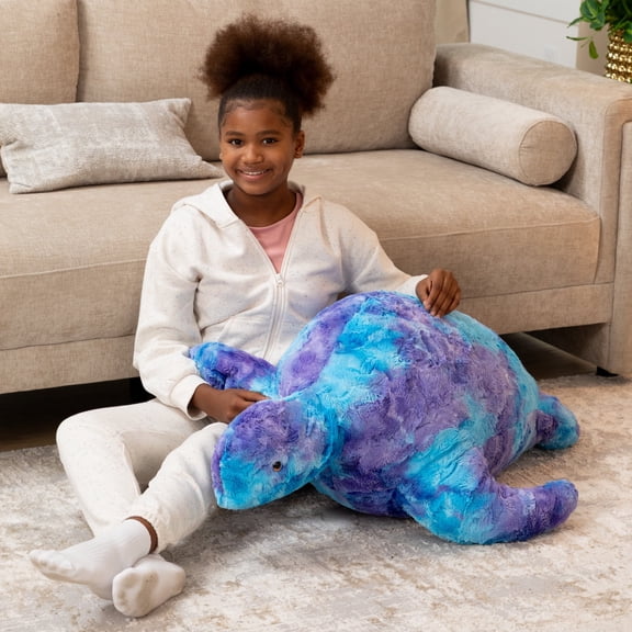 Raven-Symoné Shelly the Turtle Sea Buddy Large Kids Stuffed Animal Bean Bag and Pouf, Tie-Dye Mystic Blue & Purple Faux Fur