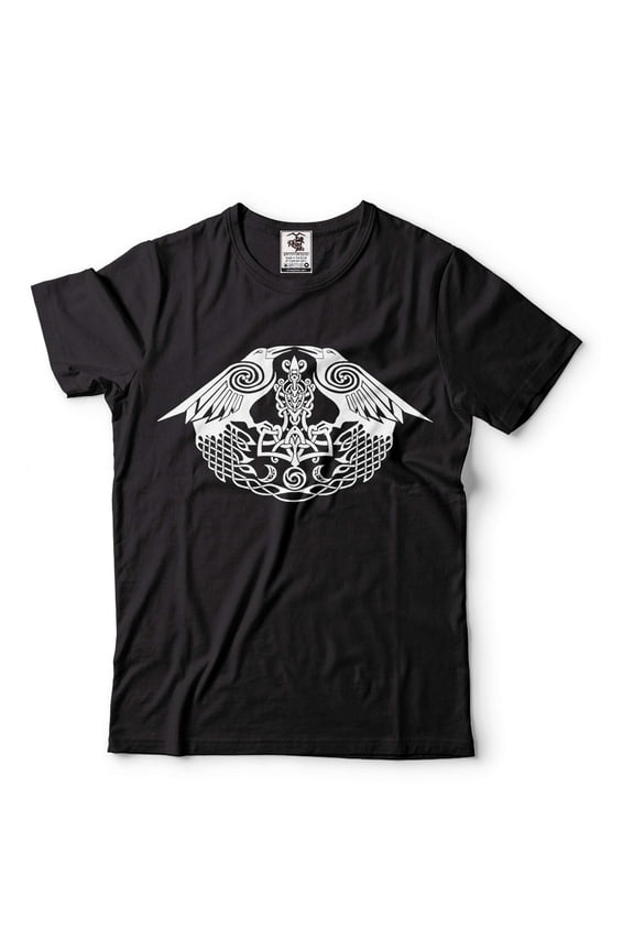 Raven T-Shirt Viking Ravens Tshirt Norse Nordic Mythology T-Shirt Vikings Patriotic Tee (Medium Black)