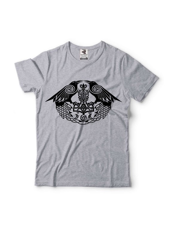Raven T-Shirt Viking Ravens Tshirt Norse Nordic Mythology T-Shirt Vikings Patriotic Tee (Small Grey)