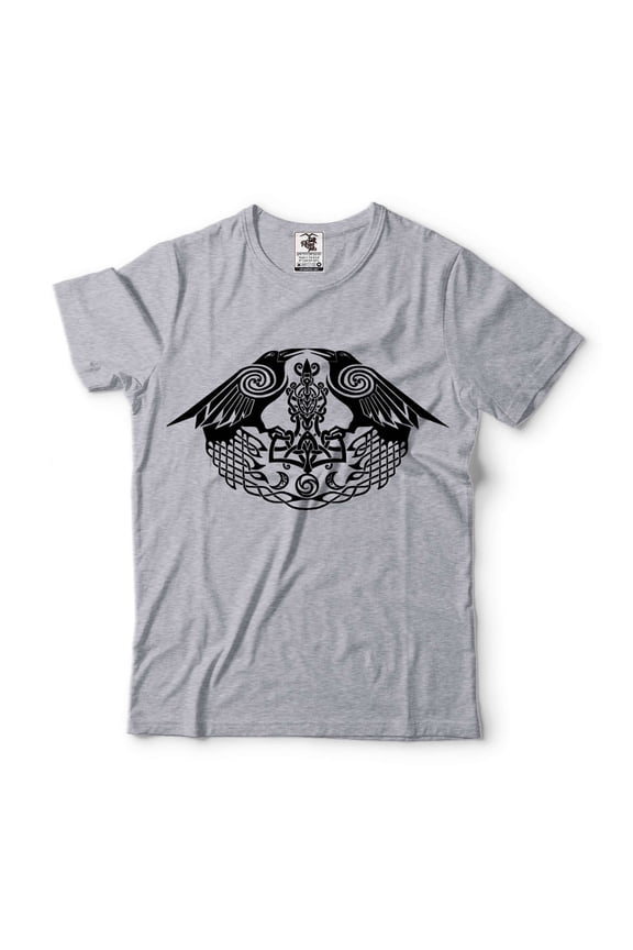 Raven T-Shirt Viking Ravens Tshirt Norse Nordic Mythology T-Shirt Vikings Patriotic Tee (Small Grey)