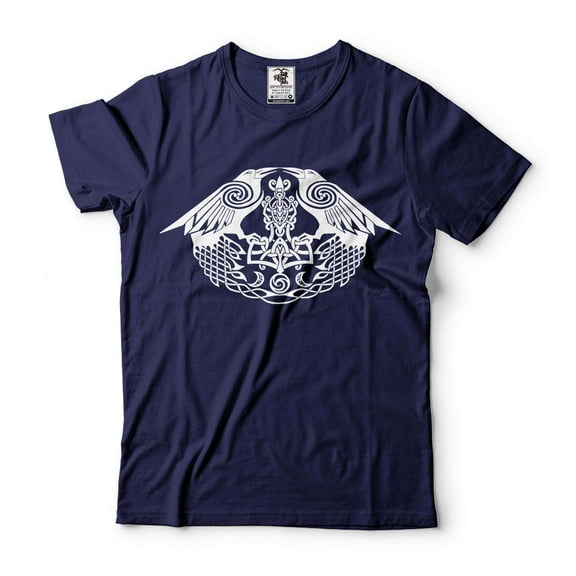 Raven T-Shirt Viking Ravens Tshirt Norse Nordic Mythology T-Shirt Vikings Patriotic Tee (Small Navy Blue)