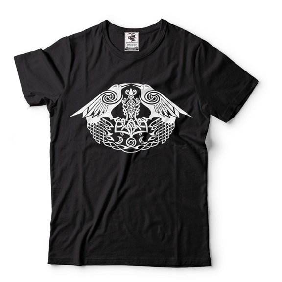 Raven T-Shirt Viking Ravens Tshirt Norse Nordic Mythology T-Shirt Vikings Patriotic Tee (XX-Large Black)