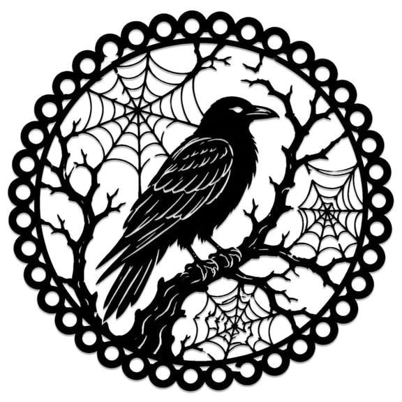 Raven on Tree with Spiderweb Metal Wall Art Metal Signs Metal Outdoor Decor Wall Art Decor Gothic Quirky Elegant Wall Decoration for Living Room Bedroom Office Unique Statement Piece Decor