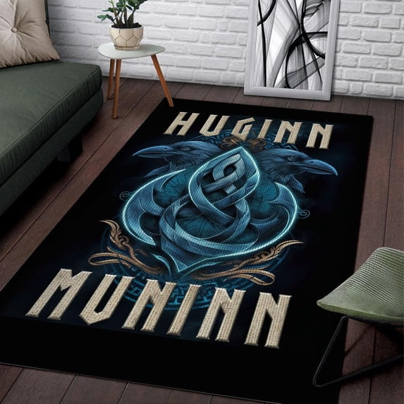 Raven Viking Rectangle Area Rug – Non-Slip, Machine Washable, Low-Pile, Soft, Indoor/Outdoor – for Living Room, Bedroom, Entryway – Modern Home Decor Carpet