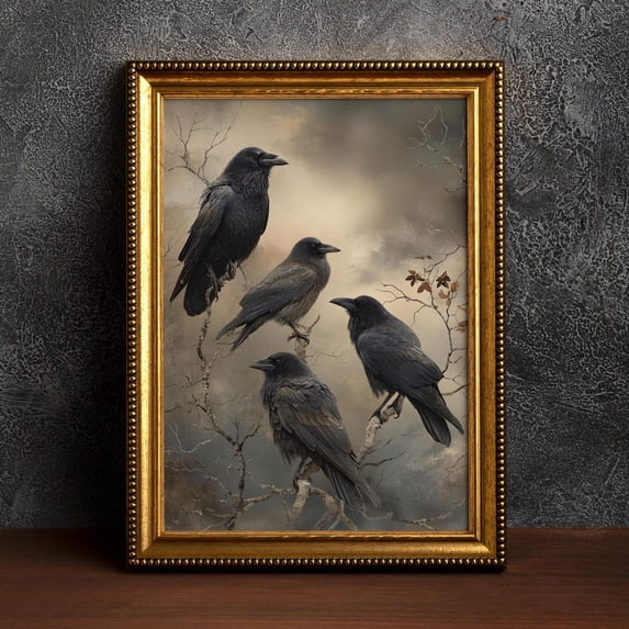 Raven Wall Art Print, Gothic Bird, Dark Academia Home Accent, Black ...