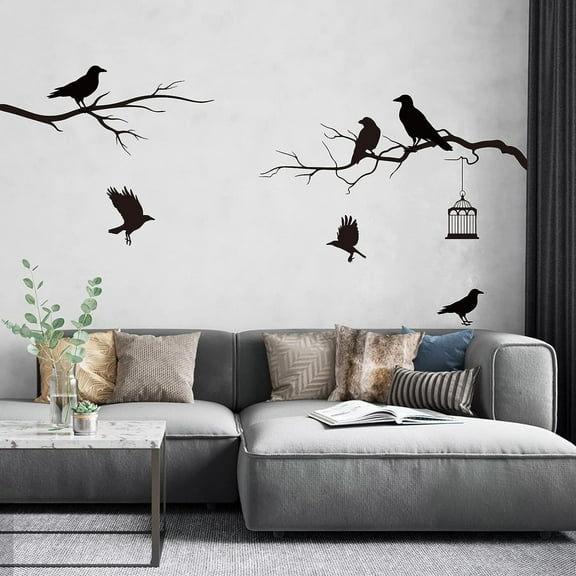 Raven Wall Decal Crow Decor Gothic Wall Decals Tree Branch Stickers Black DIY Wall Art Decorations for Family Themed Tree Wall Living Room TV Decor Wall Sticker Vinyl Transfer DIY DIY