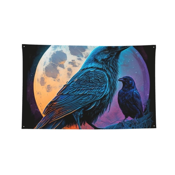 Raven Wolf Moon Moonlight Art Four Hole Decorated Banner Flag for Garden Yard Home Decoration Indoor Outdoor 2x3 Ft