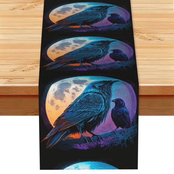 Raven Wolf Moon Moonlight Art Table Runner 13x72 Inch for Dining Table Kitchen Wedding Party Decor Fireplace Mantle