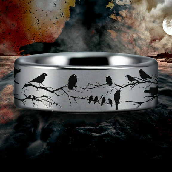 Raven and Branches Tungsten Carbide Ring