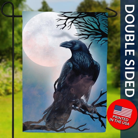 Raven and Moonlight Double Sided Flag Gothic Halloween Decor