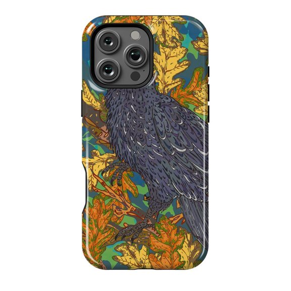Raven and Oak Gothic Bird Art Phone Case for iPhone 11 12 13 14 15 16 17 Pro Max