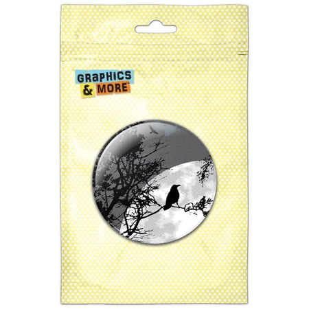Raven at Night Black Bird Full Moon Pinback Button Pin Badge