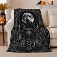thumbnail image 1 of Raven bright moon pumpkins candles crystals black Flannel Blanket for bedroom reading nook gothic Halloween Home Decor mystical bird dark art Gift for raven lovers, 1 of 6