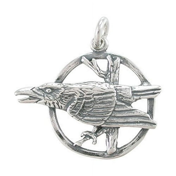 Raven in Moon Pendant for Men or Women in Sterling Silver, #8700