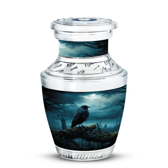 The Raven's Eerie Watch - Decorative Small Urn for Men's Memorials - Unique Urn Mini Keepsake for Adult Ashes - Funeral Ashes Urn - Memorial Gifts - 3 Inch, 1 Pc