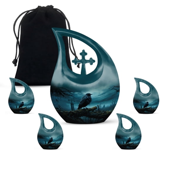 The Raven's Eerie Watch Urn - Small Urns For Human Ashes Keepsake - Cremation Urns For Ashes For Men & Women - Urn For Burial - Memorial Ashes Keepsake, urns for human ashes(Combo - 10" & 4", 5 Pcs)