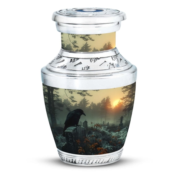 Raven's Silent Watch - Decorative Mini Urn for Adult Female Memorial Urn - Keepsake for Human Ashes - Funeral Ashes Urn - Memorial Gifts - 3 Inch, 1 Pc