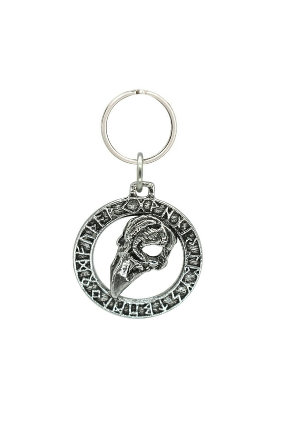 Raven's Skull In Runes Keychain, G017KC, 1 1/2 inch, Pewter, Key Fob, Key Ring, Keys, Zipper Pull, Luggage Tag, Backpack, Over 300 Keychain Designs, Handmade in the USA, 100% American Made