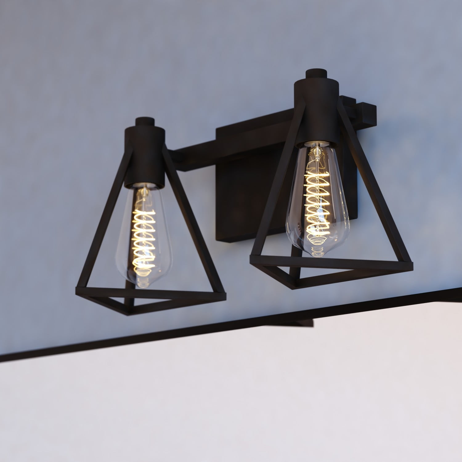 Ravenna 2 Light Matte Black Bathroom Vanity Fixture Metal Cage Shade, LED Compatible