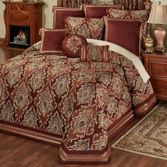 Ravenna Grande Bedspread - Jacquard Chenille Quilted - Victorian Style Decor - Burgundy Color - Elegant Bedding for Royal Aesthetic Bedspread Grande Cal King