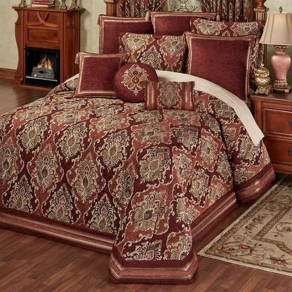 Ravenna Grande Bedspread - Jacquard Chenille Quilted - Victorian Style Decor - Burgundy Color - Elegant Bedding for Royal Aesthetic Bedspread Grande King