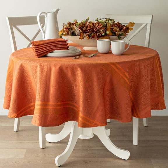 Ravenna Yarn Dyed Jacquard Heavyweight Fabric Table Cloth Everyday Parties Weddings Holiday Fall And Thanksgiving Tablecloth (70" Round Bison/rust)
