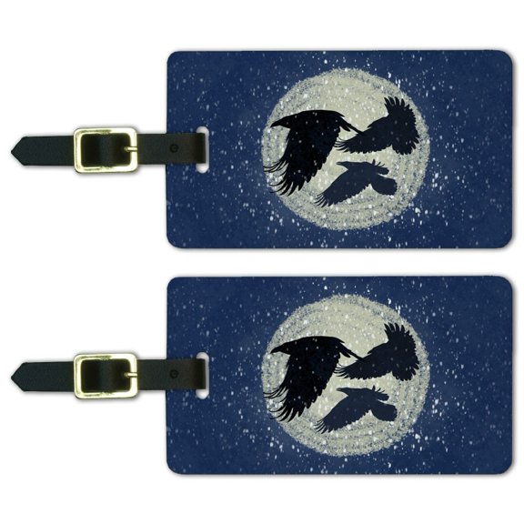 Ravens Flying Through Snow Luggage ID Tags Suitcase Carry-On Cards - Set of 2