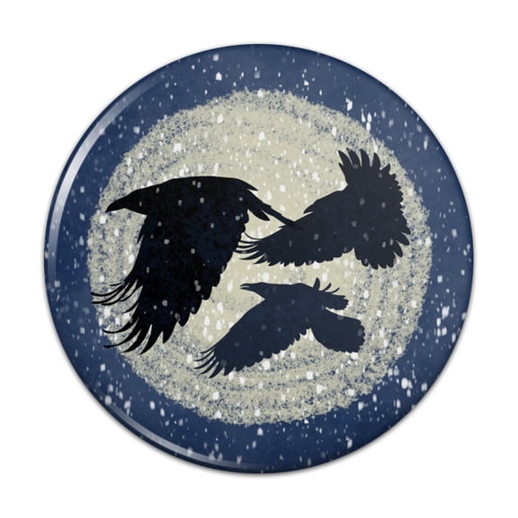 Ravens Flying Through Snow Pinback Button Pin