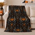 thumbnail image 1 of Ravens And Glowing Lanterns In Ornamental Frames, Soft Flannel Blanket with ornate dark Ornamental Damask Print, Housewarming Gift and Home Decor for Bedroom and Living Room, 1 of 7