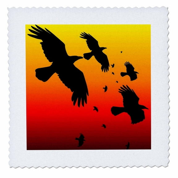 3dRose, Ravens On A Red Sky- animal, bird, birds, crow, halloween, myth, mythological, mythology, raven, 12x12 inch quilt square