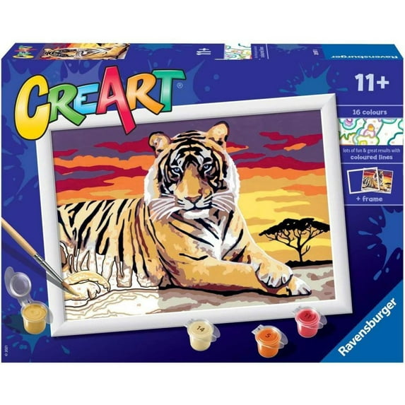 Ravensburger CreArt Majestic Tiger Paint by Numbers Kit for Kids - Painting Arts and Crafts for Ages 11 and Up