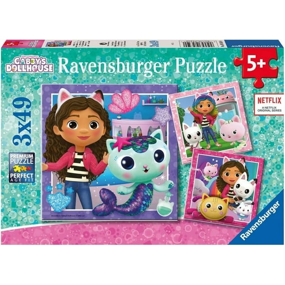 Ravensburger Gabby's Dollhouse Jigsaw EC36 Puzzles for Kids Age 5 Years Up - 3X 49 Pieces - Presents for Children