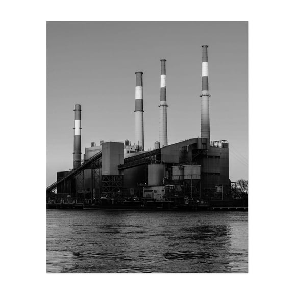 Ravenswood Generating Station B&W - Manhattan New York Photography Industrial Black and White Architecture Cityscape Unframed Wall Art Print 9 x 12 inches