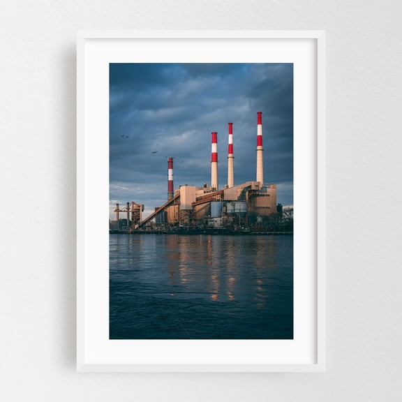Ravenswood Generating Station - Manhattan New York Photography Industrial Architecture Harbor City Skyline White Framed Wall Art Print 5 x 7 inches