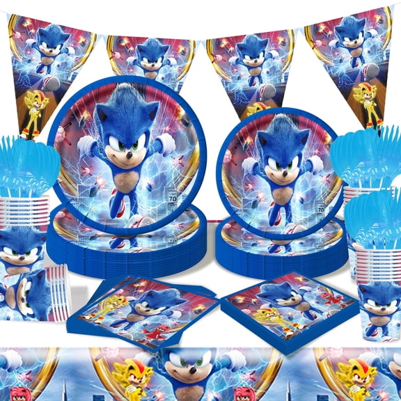 Raveparty Sonic Birthday Party Decorations for 122Pcs 20 Guests, Sonic Plates and Napkins Party Supplies, Sonic Theme Tableware Set for Kids Birthday Party