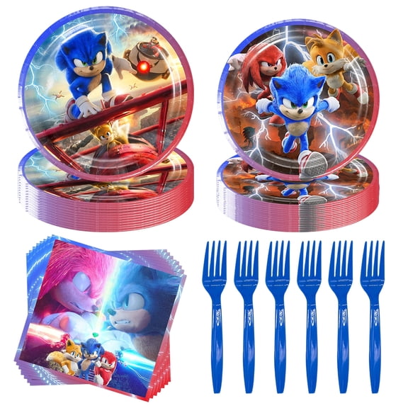 Raveparty Sonic Birthday Party Decorations for 80Pcs 20 Guests, Sonic Plates and Napkins Party Supplies, Sonic Theme Tableware Set for Kids Birthday Party